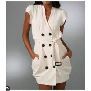 Nanette Lepore Cream Cap Sleeve button down dress with belt Size 8
